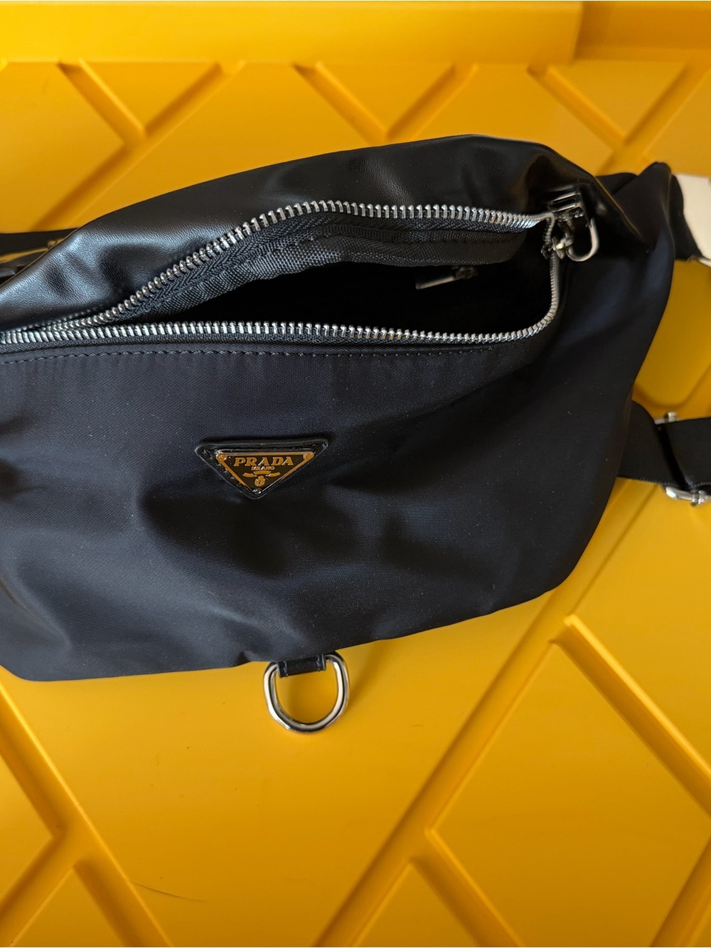 Prada Black Nylon Belt Bag with Silver Hardware